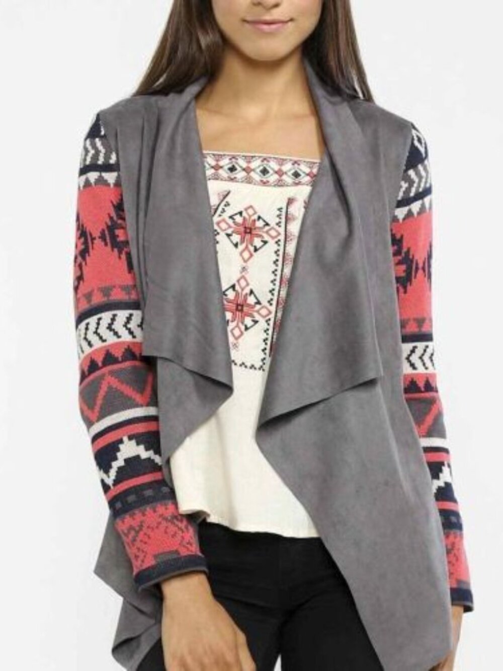 Flying Tomato Aztec Print Cardigan Sweater in Multi size M